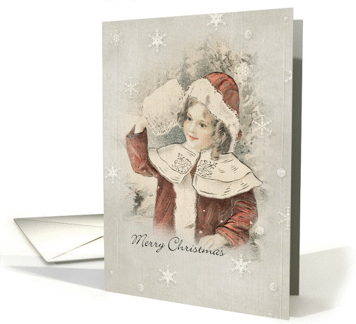 Vintage Girl Merry Christmas card (950490)