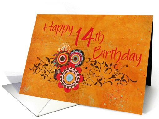 Trendy Orange 14th Birthday card (956233)