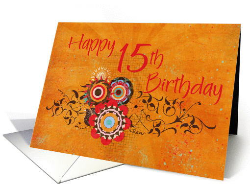 Trendy Orange 15th Birthday card (956237)