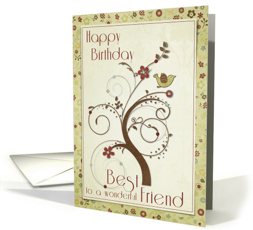 Happy Birthday to a wonderful Best Friend Swirl Tree card (958483)