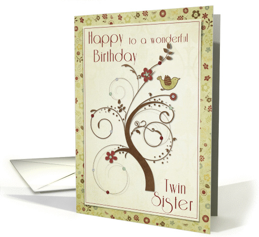 Happy Birthday to a wonderful Twin Sister Swirl Tree card (958503)