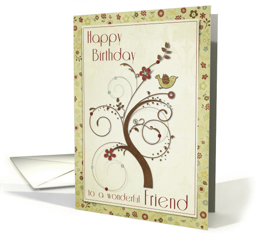 Happy Birthday to a wonderful Friend Swirl Tree card (958505)