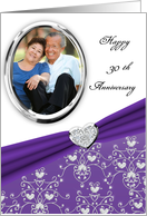 Elegant Purple Heart Damask 30th Wedding Anniversary Custom Photo Card