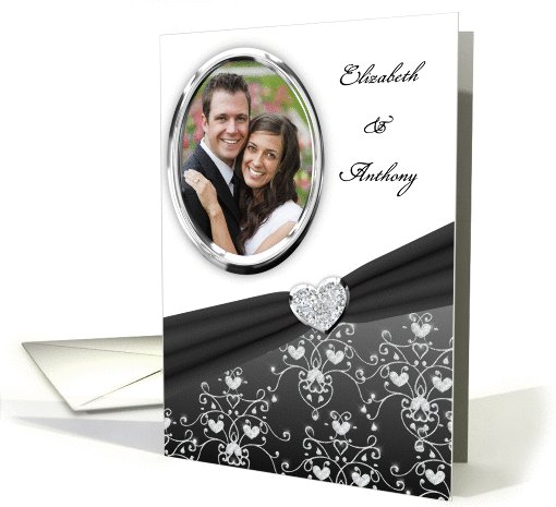 Elegant Black Diamond Heart Damask Wedding Invitation Custom card