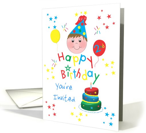 For Boys - Colorful Stars Happy 2nd Birthday Invitation card (1048163)