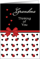 For Grandma- Cute Red and Black Ladybug Hearts Thinking of You Card