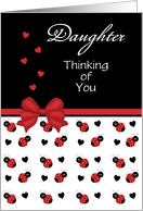 For Daughter - Cute Red and Black Ladybug Hearts Thinking of You Card