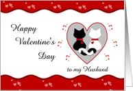 For My Husband - Cute Cat Couple Red Hearts Happy Valentine’s Day Card