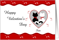 For My Son - Cute Cat Couple Red Hearts Happy Valentine’s Day Card