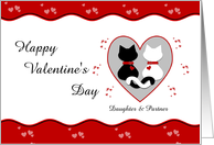 Daughter & Partner Cute Cat Couple Red Hearts Valentine’s Day Card
