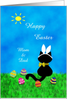 Customizable For Mom & Dad Cute Black Cat Happy Easter Card