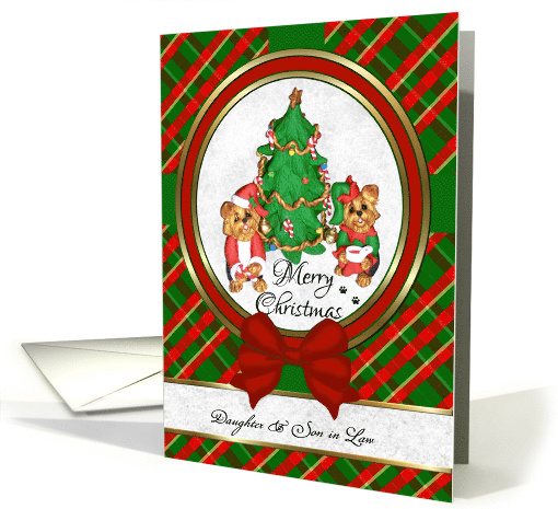 For Daughter & Son in Law - Cute Santa Yorkie Art Merry Christmas card