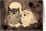 Moonlit Company Owls in Sepia Tones card