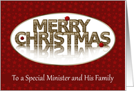 Merry Christmas, Minister and Family, Red and Gold card