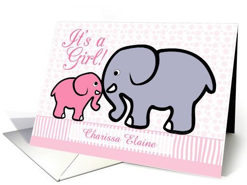 Birth Announcement, Girl, Personalized-Pink, Elephant-... (1113284)