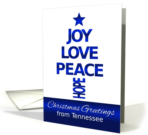 Merry Christmas,From Tennessee, Contemporary Blue and White Tree card