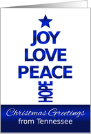 Merry Christmas,From Tennessee, Contemporary Blue and White Tree card