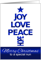 Merry Christmas,To Nun,Blue and White Contemporary Tree card