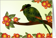 Green Magpie and Orange and Yellow Flowers, Thinking of You,Sister card