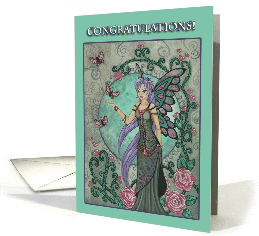 Congratulations Card - Twisted Vines of Roses in a Fairy Garden card