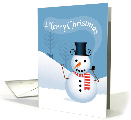 Snowman with Pipe and Sled Rider, Merry Christmas card (1126688)