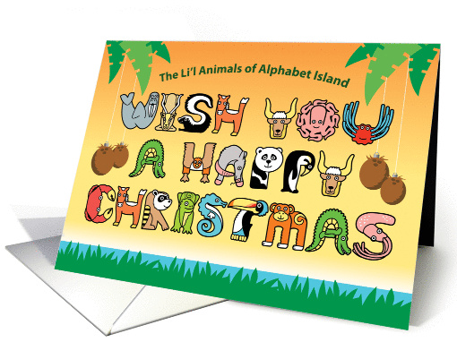 Alphabet Shaped Cute Animal Characters, Happy Christmas card (1312608)