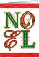 Noel with Holly, Bell, Snowflakes & Angel, Merry Christmas card