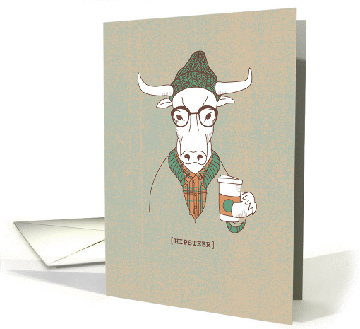 Hipster Cow Pun with Coffee, Funny Birthday card (1349248)