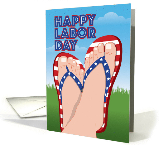 Stars and Stripes Flip Flops, Funny Labor Day card (1389930)
