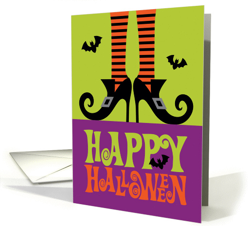 Witch in Curled Shoes with Bats, Happy Halloween card (1393022)
