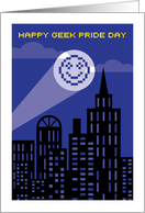 Happy Geek Pride Day 8 Bit Smiling Face Searchlight card