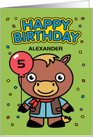 Customize Age and Name 5th Happy Birthday Little Horse with Balloon card