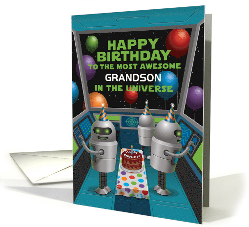 Robots Spaceship Awesome Grandson Birthday card (1651092)