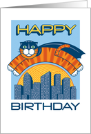 Birthday Cat Superhero Pun card