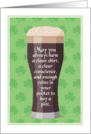 St. Patrick’s Day Irish Drinking Toast with Clover Background card