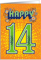 Happy 14th Birthday Stars and Flowers card