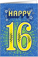 Happy 16th Birthday Stars and Flowers card