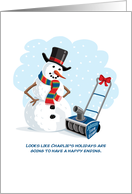 ADULT HUMOR Snowman and Snow Blower Happy Holidays card