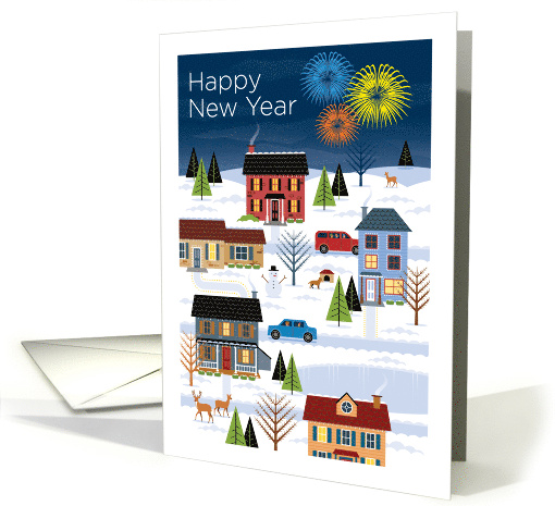 Happy New Year Suburban Neighborhood card (1813772)