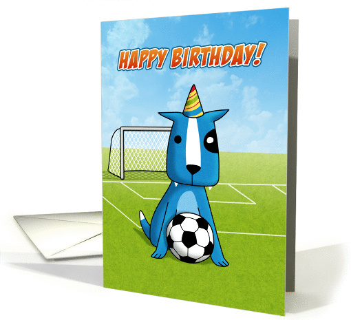 Birthday for Little Soccer Hound, Blue Dog on Soccer Field card