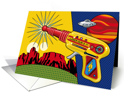 Birthday, Vintage Toy Laser Gun and Spaceship by Mars card (946181)