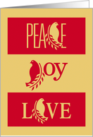Christmas, Peace, Joy, and Love With Dove and Olive Branch card