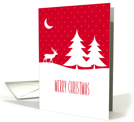 Merry Christmas, Reindeer in Snow Under Moon, Red card (946964)