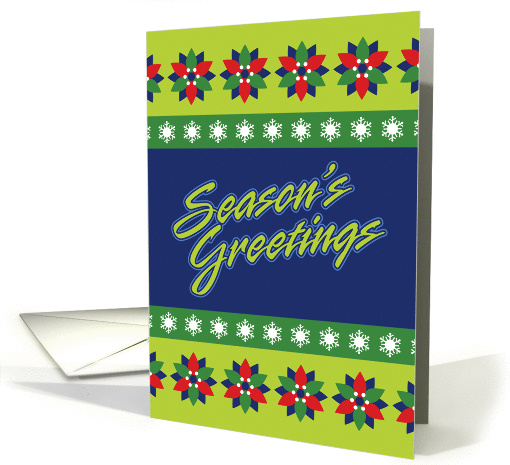 Season's Greetings, Graphic Style Poinsettias and Snowflakes card