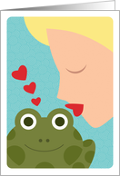 Princess Kissing Frog with Hearts, Valentine’s Day card