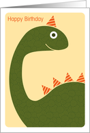 Cute Green Dinosaur with Party Hat, Happy Birthday card