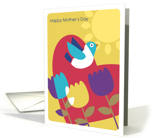 Modern Art, Bird and Tulips Over Heart, Mother's Day card (989555)