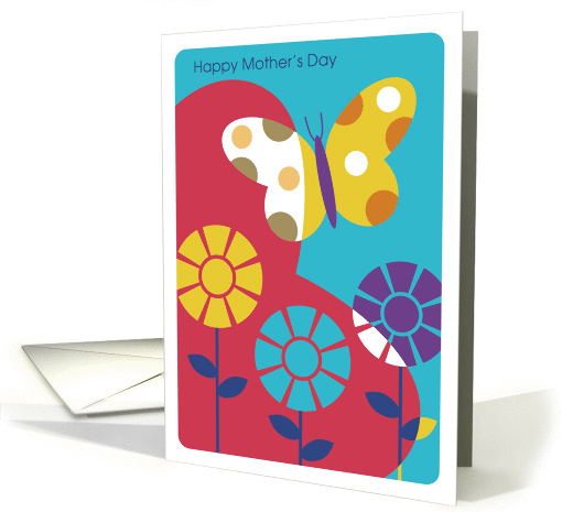 Modern Art, Butterfly and Sun Flowers Over Heart, Mother's Day card