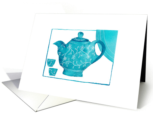 Blue teapot - blank - white background card (948876)