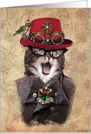 Christmas Steampunk Cats and Bird Christmas card